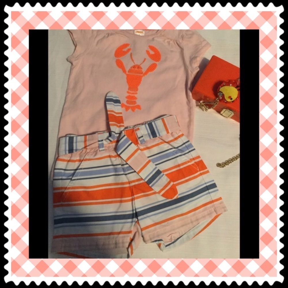 🦀GYMBOREE lovely girls set orange lobster design top & striped shorts size 5
